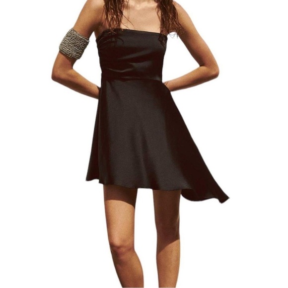 Women’s Zara Strapless Satin Side Effect Asymmetrical Mini Dress Small - Picture 1 of 16